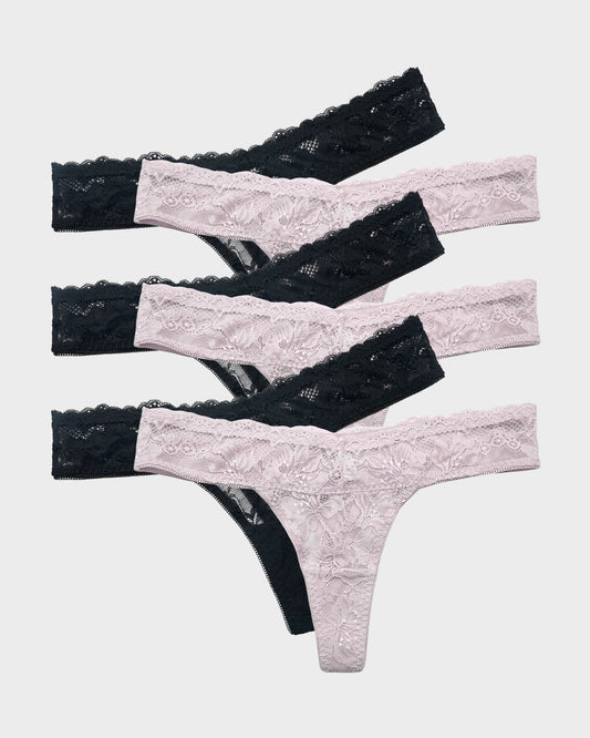 Elegant Comfort Floral Lace Thong (6 Pack)