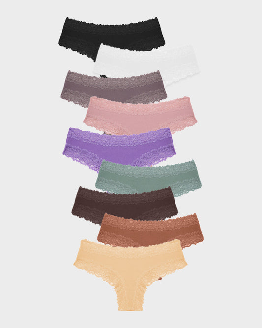 Ribbed Cotton Lace Mid-Rise Panty(9 pack)