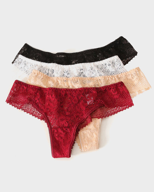Floral Lace Cut-Out Thong Panties (4pack)