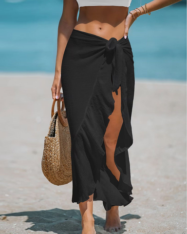 Ruffle Sarong Cover Up Self Tie Wrap Skirt