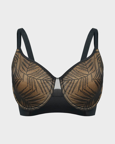 Leaf Pattern Lace Full Coverage Unlined Push Up Bra