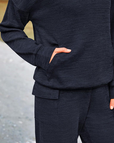 2-Piece Knit Hoodie & Wide Leg Pants Outfit