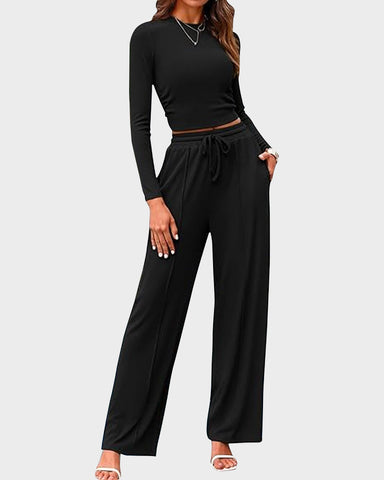 2 Piece Lounge Set with Wide Leg Pants