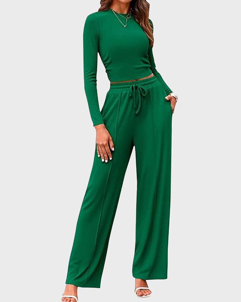 2 Piece Lounge Set with Wide Leg Pants
