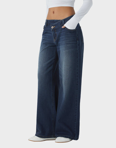 Asymmetric Low Rise Baggy Wide Leg Jeans