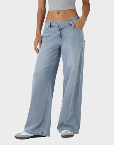 Asymmetric Low Rise Baggy Wide Leg Jeans