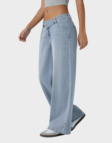 Asymmetric Low Rise Baggy Wide Leg Jeans