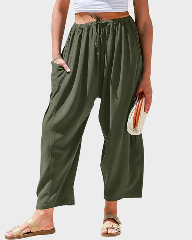 Breezy Linen Blend Wide-Leg Pants with Pockets