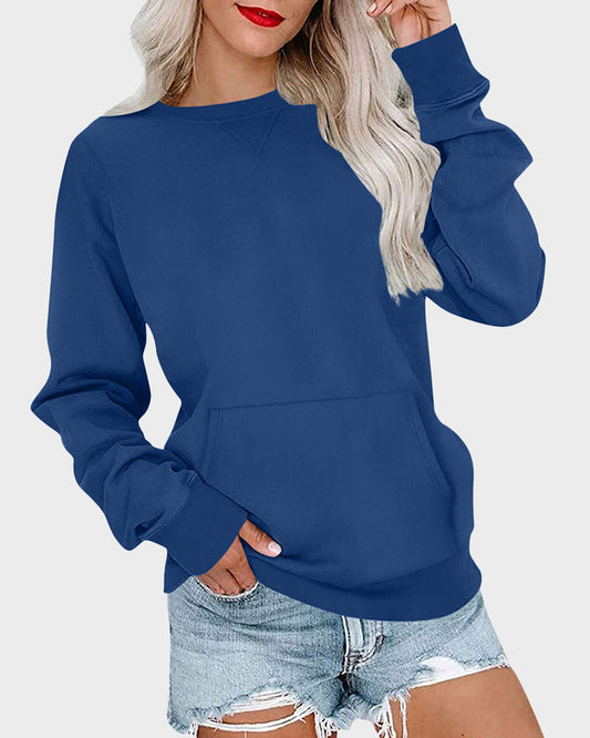 Casual Solid Color Crewneck Sweatshirt Pullover