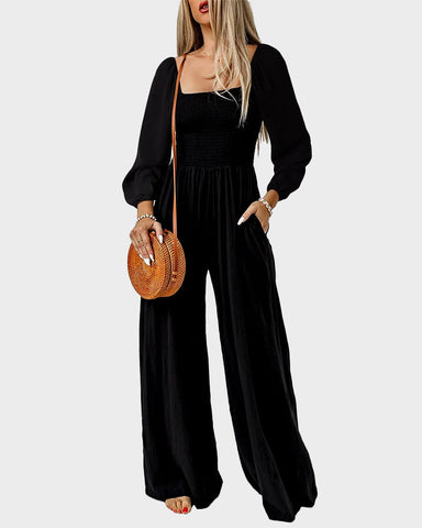 Casual Square Neck Wide-Leg Jumpsuit