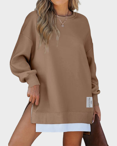 Casual Long Sleeve Zipper Slit Oversized Sweatshirt