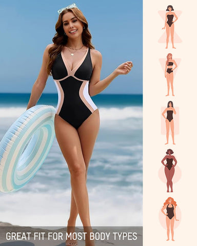 Color Block Tummy Control One-Piece Swimsuit