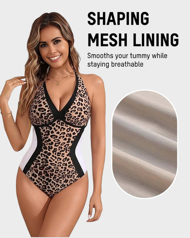 Color Block Tummy Control One-Piece Swimsuit