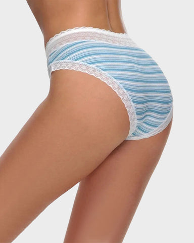 Cotton Seamless Printed Lace Stripe Briefs (5 Pack)