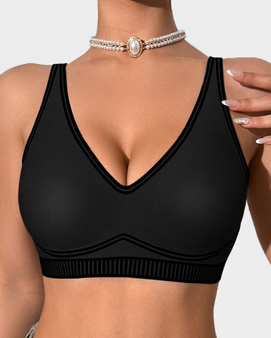 Deep-V Velvet Trim Wireless Push-Up Bra