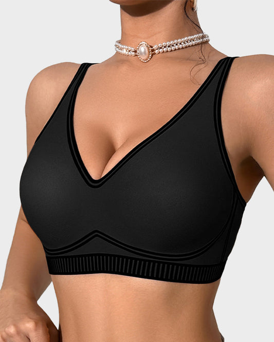 Deep-V Velvet Trim Wireless Push-Up Bra