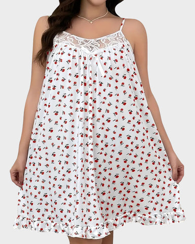 Ditsy Floral Lace-Trimmed Cami Sleep Dress