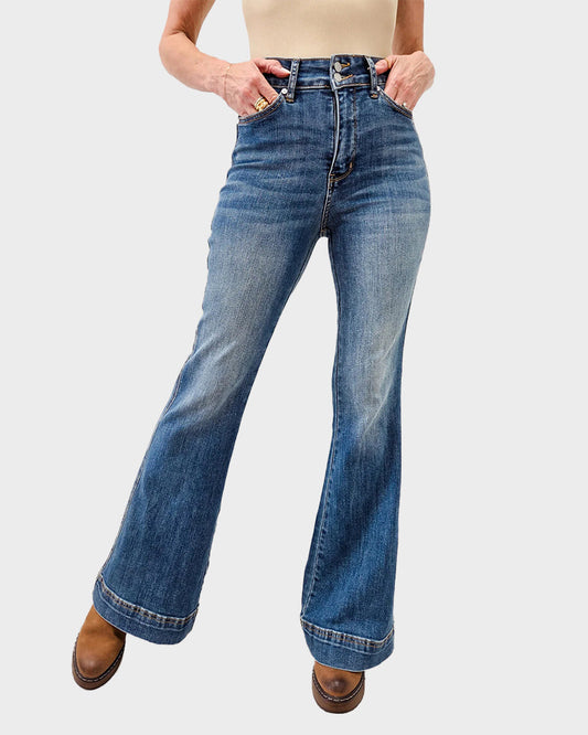 Double Button High Waist Flare Jeans