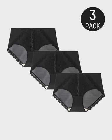 Elegant Antibacterial Mulberry Silk Mid-Waist Lace Panel Panties (3 Pack)