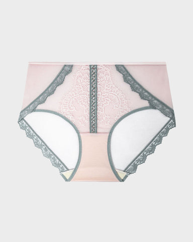 Elegant Antibacterial Mulberry Silk Mid-Waist Lace Panel Panties (3 Pack)