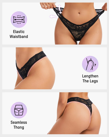 Elegant Comfort Floral Lace Thong (3 Pack)