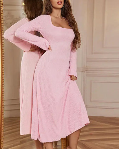 Elegant Lace-Up Square Neck A-Line Dress