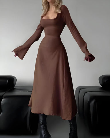 Elegant Lace-Up Square Neck A-Line Dress