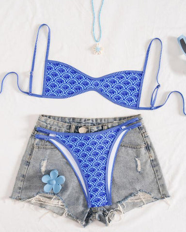 Floral Backless Two-Piece Bikini Set