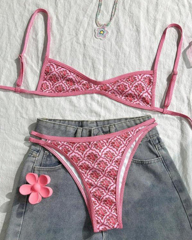 Floral Backless Two-Piece Bikini Set