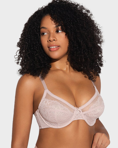 Full Coverage Lace Minimizer Bra - Petal