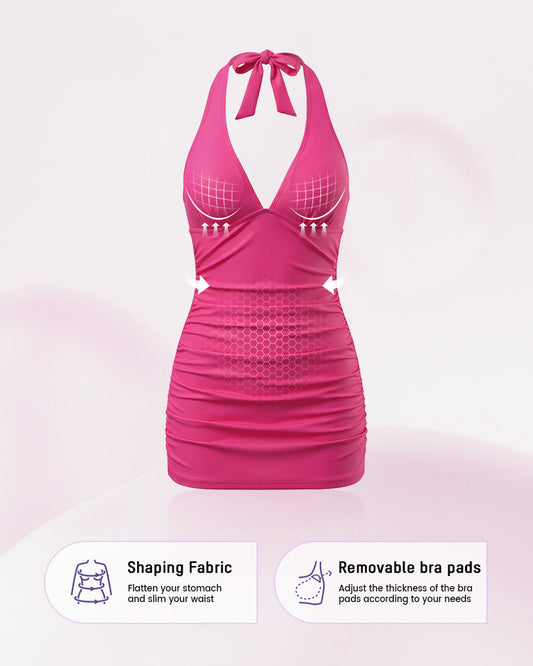 SculptSkin™ BackStage Halter V-Neck Swim Dress