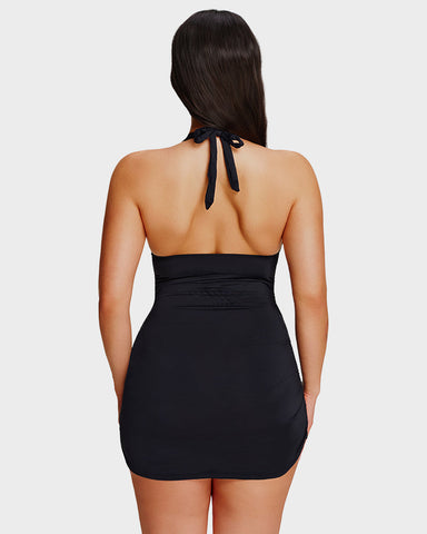 SculptSkin™ BackStage Halter V-Neck Swim Dress