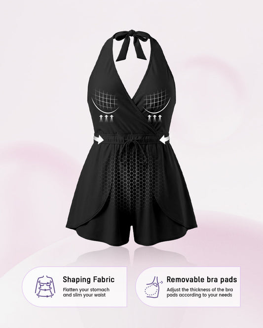 SculptSkin™ AirLift Halter V-Neck Swim Romper