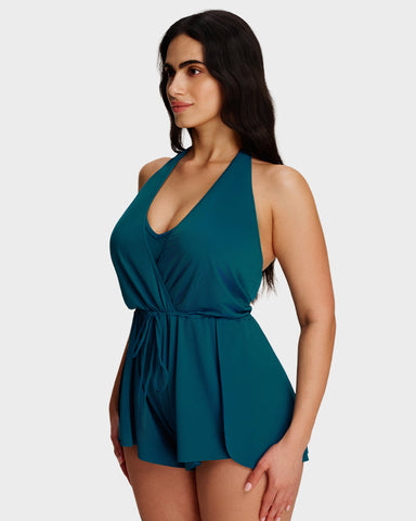 SculptSkin™ AirLift Halter V-Neck Swim Romper