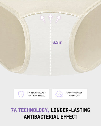 High-Waist Cotton Briefs with Extended Gusset & Antibacterial Lining (4 Pack)