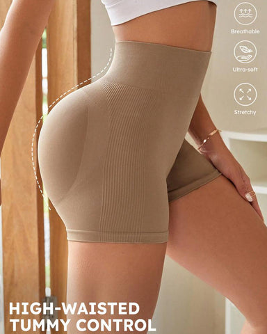High-Waist Ribbed Butt-Lifting Shorts (4 Pack)