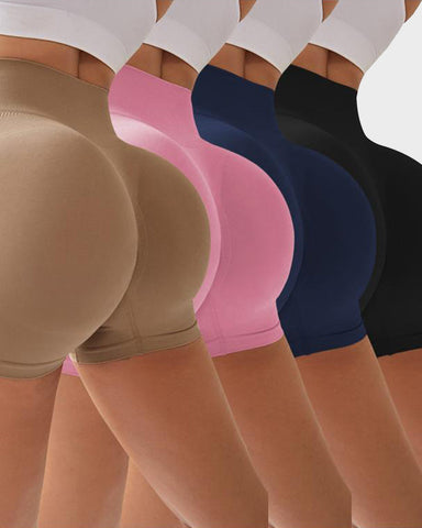 High-Waist Ribbed Butt-Lifting Shorts (4 Pack)