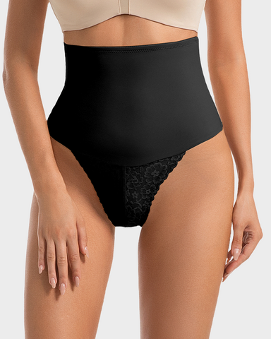 High-Waisted Seamless Lace Sculpt Shapewear Thong (2 Pack)