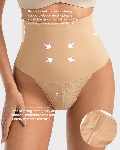 High-Waisted Seamless Lace Sculpt Shapewear Thong (2 Pack)