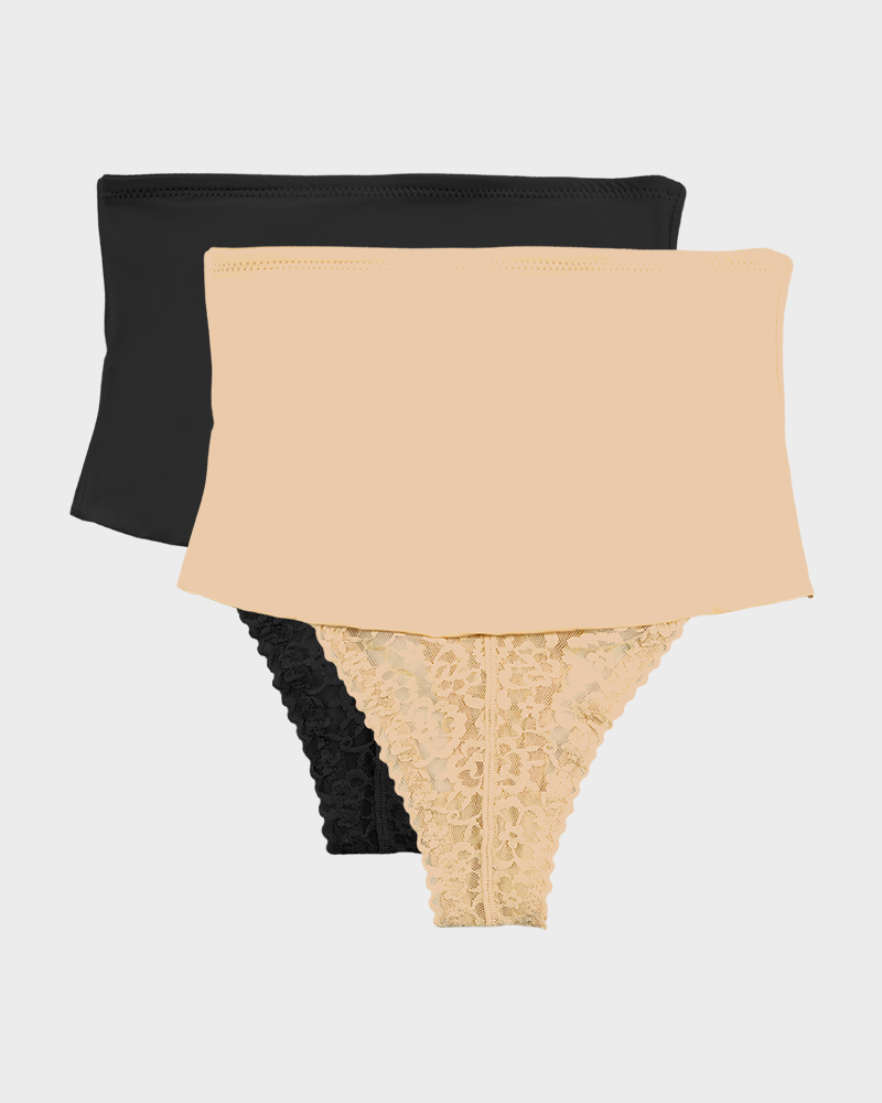 High-Waisted Seamless Lace Sculpt Shapewear Thong (2 Pack)