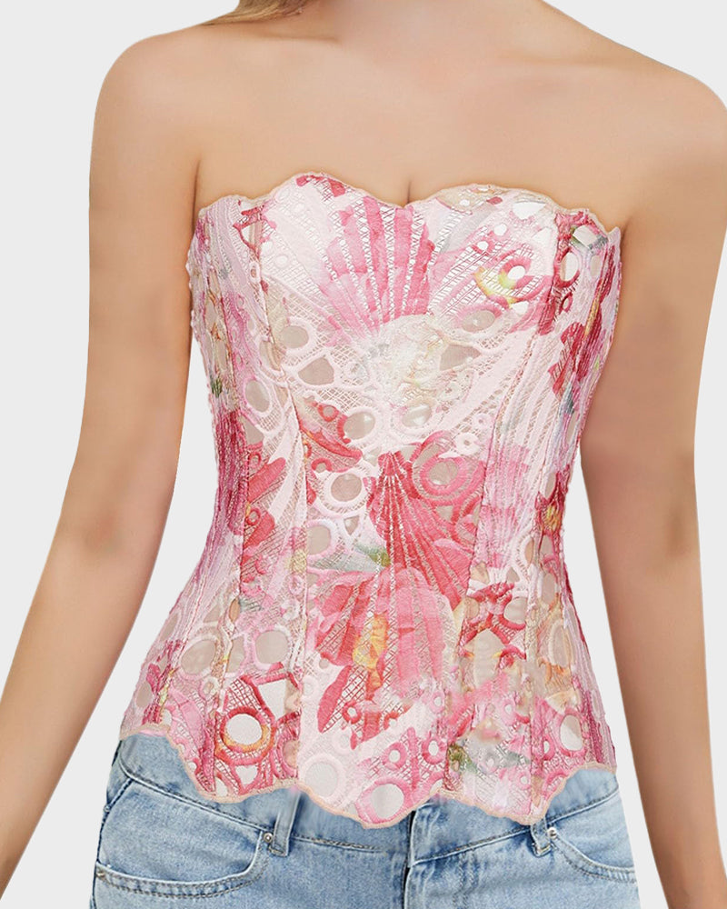 Lace-Up Tummy Control Corset Top