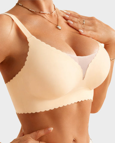 Lace Scalloped Wireless Seamless Push-Up Bra