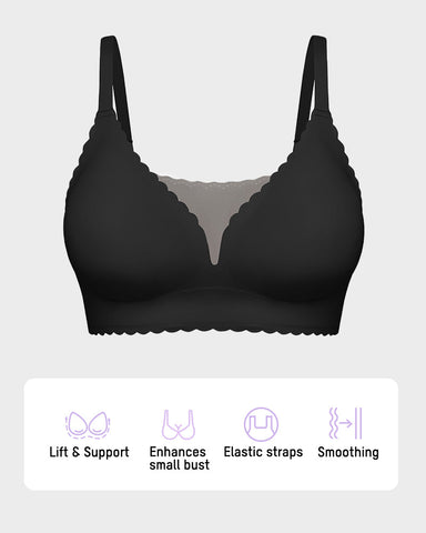 Lace Scalloped Wireless Seamless Push-Up Bra