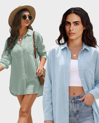 Lightweight Cotton Gauze Beach Cover-Up Shirt