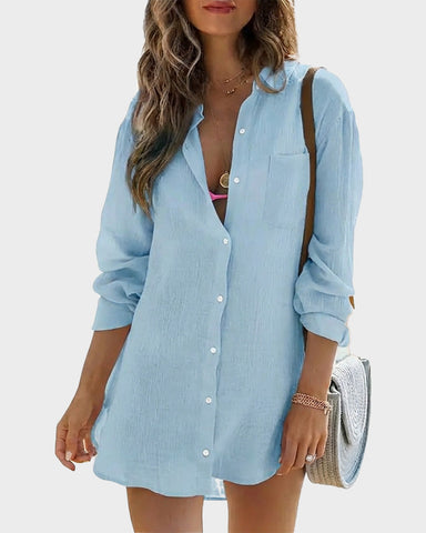 Lightweight Cotton Gauze Beach Cover-Up Shirt