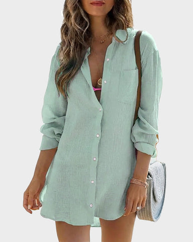 Lightweight Cotton Gauze Beach Cover-Up Shirt