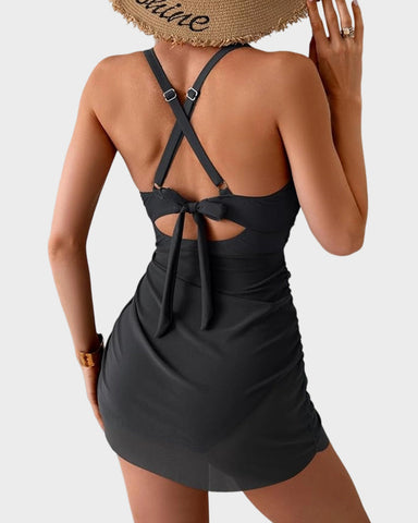 Mesh Cutout Tummy Control One-Piece Swimdress