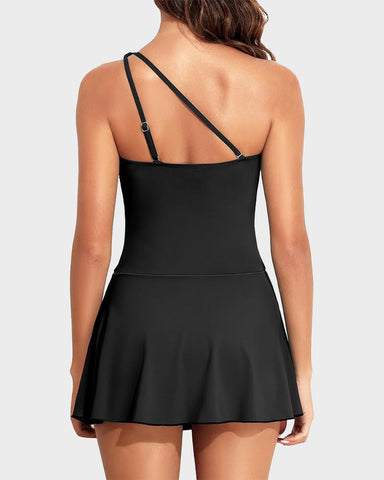 One-Shoulder Tummy Control Swim Dress