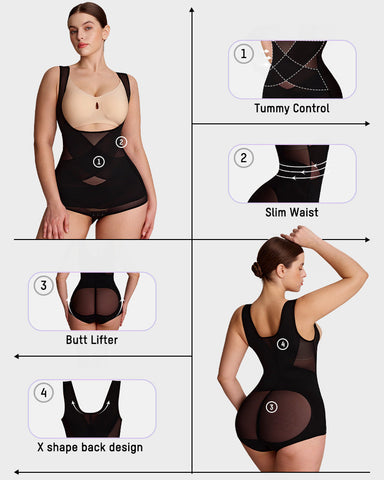 Open Bust Cross Compression Body Shaper