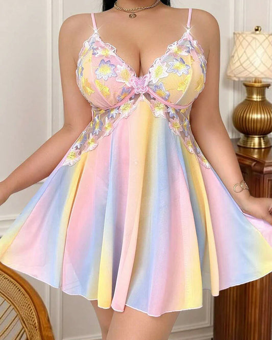 Plus Size Rainbow Ombre Sheer Babydoll Nightgown